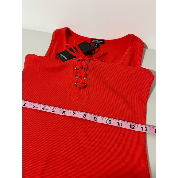 True Religion Red Horseshoe Logo Lace Up Midi Dress Size Small - Picture 6 of 8